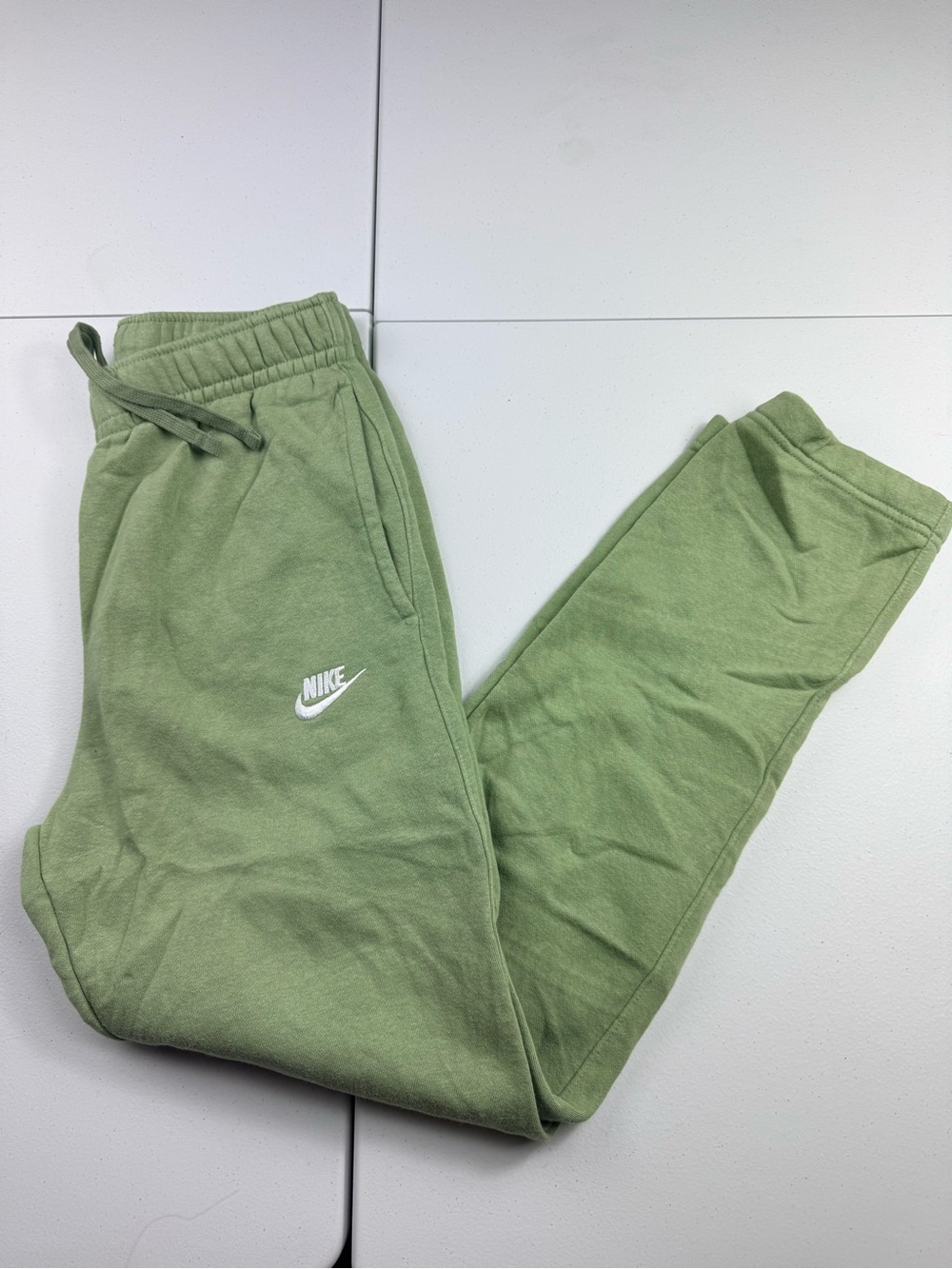 Nike mens Olive Green Fleece pants with White Logo